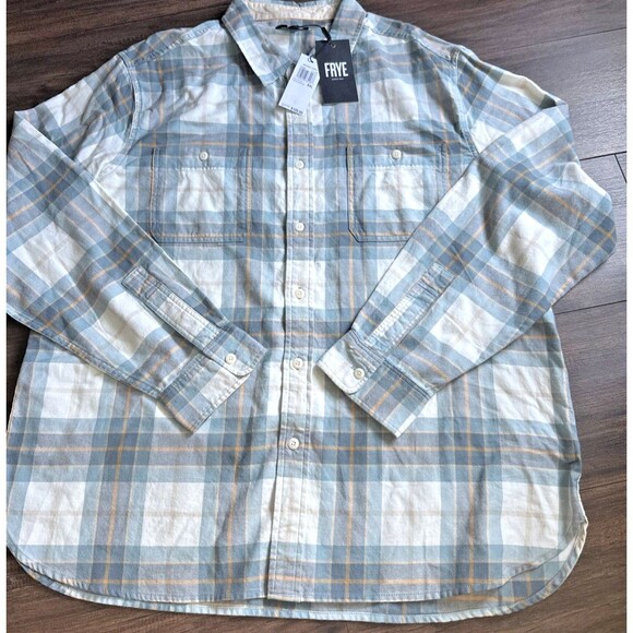 Frye Men's Cotton Long Sleeve Plaid Casual button down shirt Off White Sage XXL